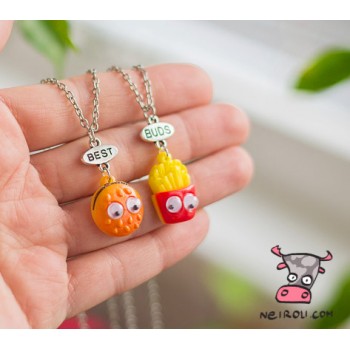 Кулон парный для друзей "Best Buds. Hamburger Potato". Цена за 1 пару